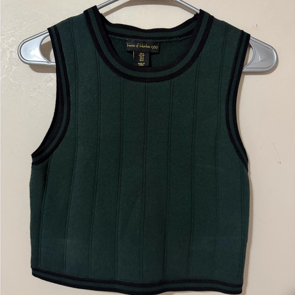 House of Harlow 1960 Dark Green Ribbed Tank Top